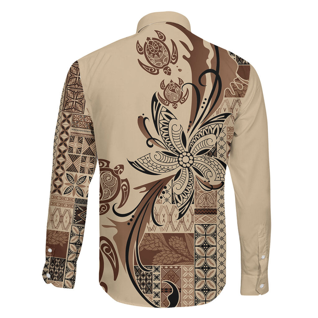 Talofa Samoa Mamanu Siapo Mix Malu Family Matching Off Shoulder Maxi Dress and Hawaiian Shirt Classic Beige Frangipani and Turtles LT7 - Polynesian Pride