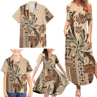 Talofa Samoa Mamanu Siapo Mix Malu Family Matching Summer Maxi Dress and Hawaiian Shirt Classic Beige Frangipani and Turtles LT7 - Polynesian Pride