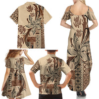 Talofa Samoa Mamanu Siapo Mix Malu Family Matching Summer Maxi Dress and Hawaiian Shirt Classic Beige Frangipani and Turtles LT7 - Polynesian Pride