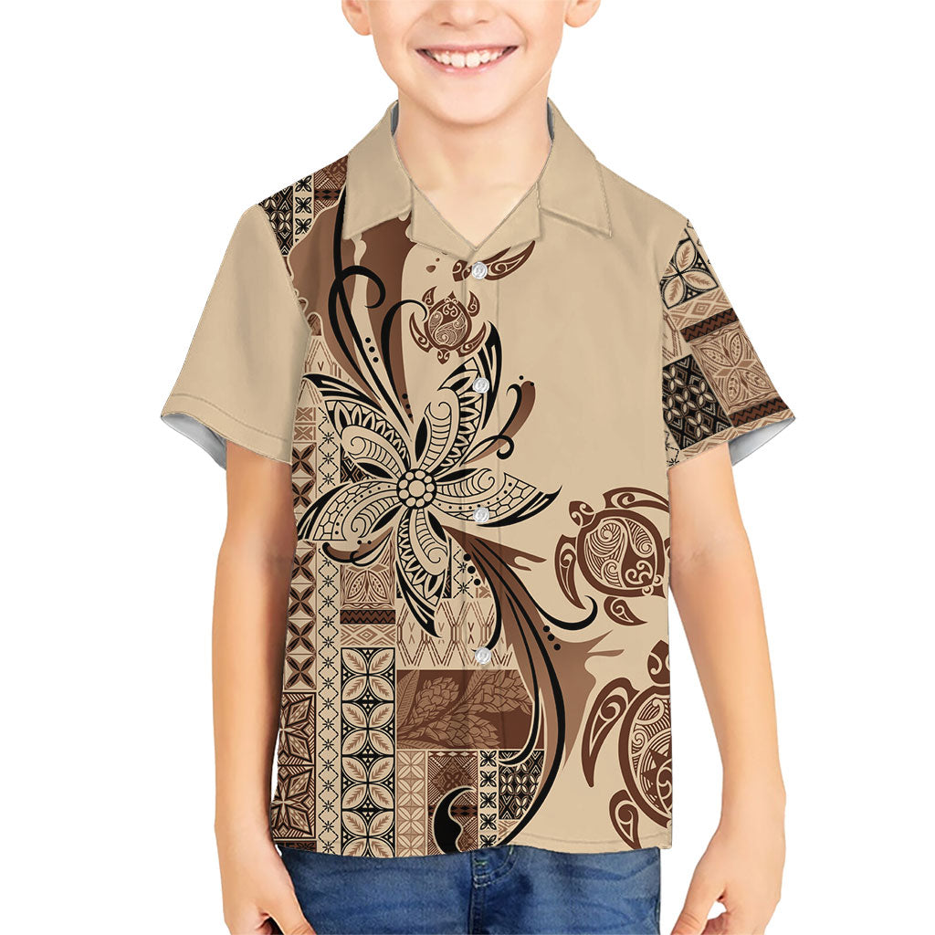 Talofa Samoa Mamanu Siapo Mix Malu Hawaiian Shirt Classic Beige Frangipani and Turtles