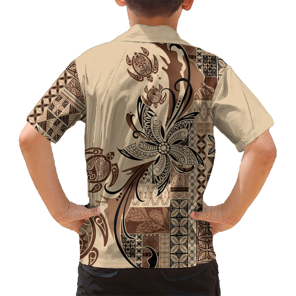 Talofa Samoa Mamanu Siapo Mix Malu Kid Hawaiian Shirt Classic Beige Frangipani and Turtles