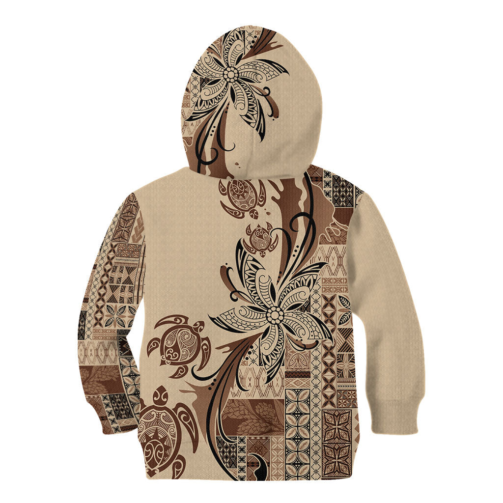 Talofa Samoa Mamanu Siapo Mix Malu Kid Hoodie Classic Beige Frangipani and Turtles