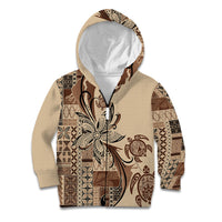 Talofa Samoa Mamanu Siapo Mix Malu Kid Hoodie Classic Beige Frangipani and Turtles
