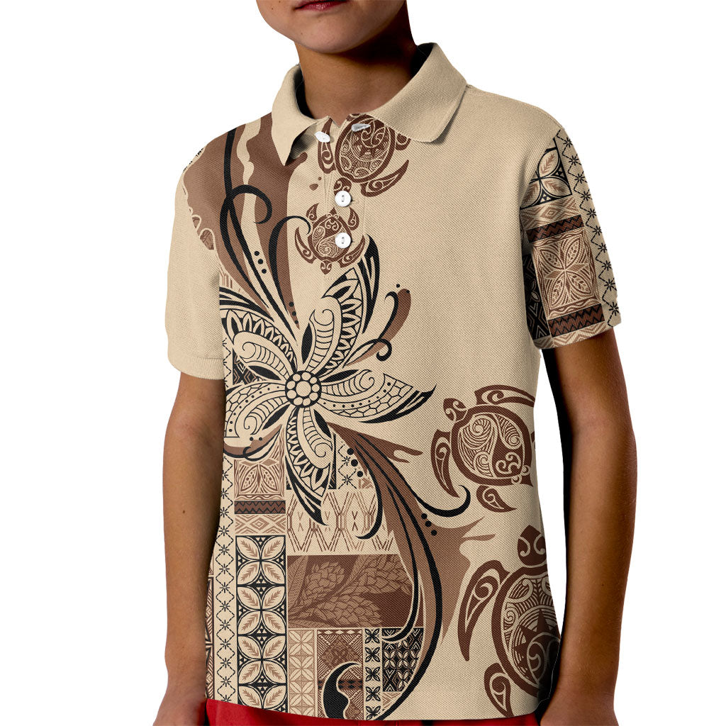 Talofa Samoa Mamanu Siapo Mix Malu Kid Polo Shirt Classic Beige Frangipani and Turtles