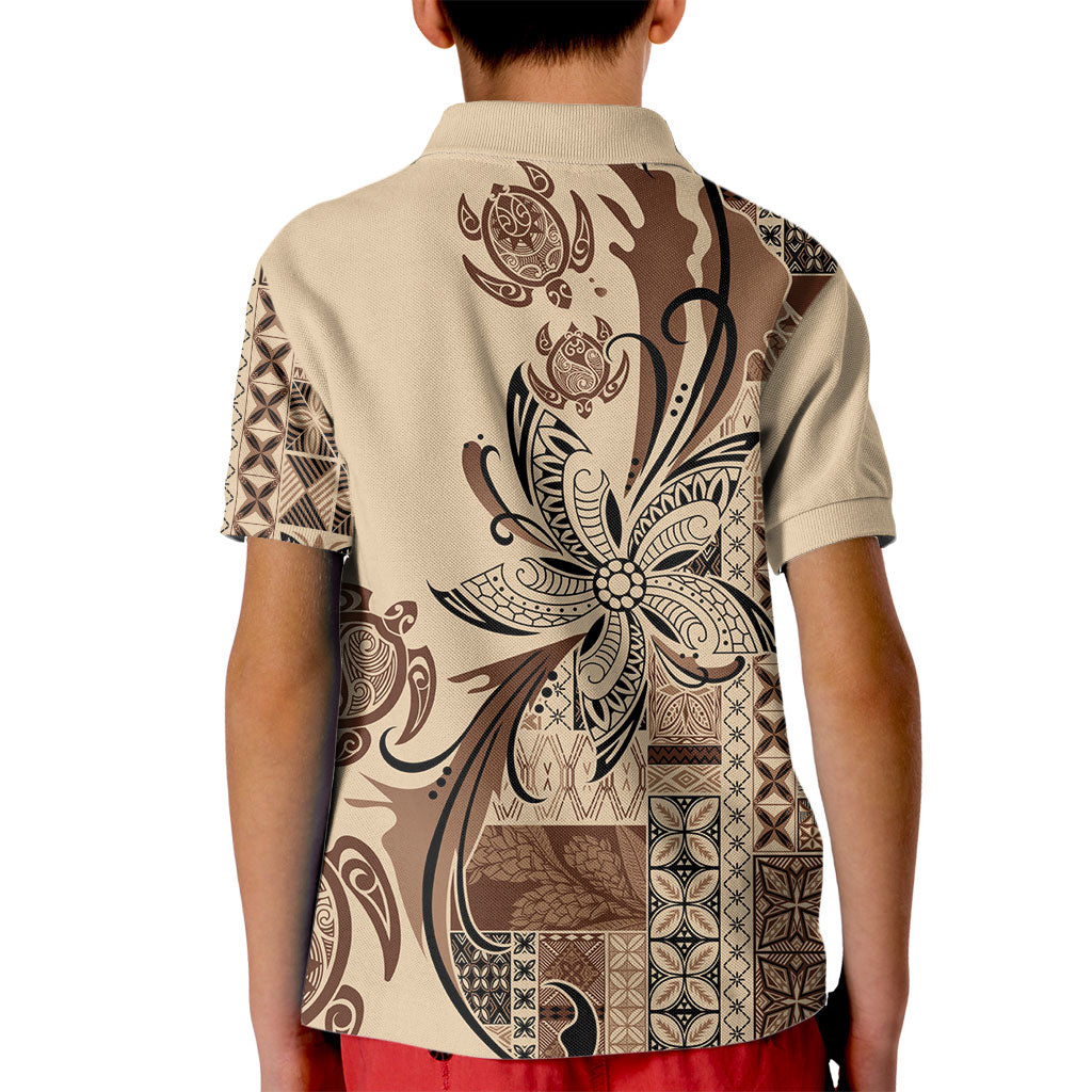Talofa Samoa Mamanu Siapo Mix Malu Kid Polo Shirt Classic Beige Frangipani and Turtles