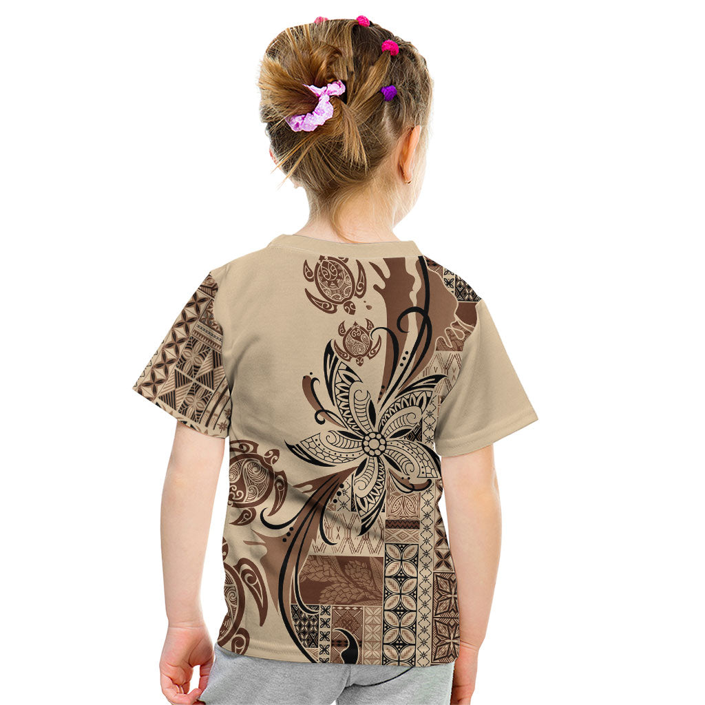 Talofa Samoa Mamanu Siapo Mix Malu Kid T Shirt Classic Beige Frangipani and Turtles