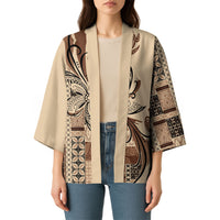 Talofa Samoa Mamanu Siapo Mix Malu Kimono Classic Beige Frangipani and Turtles