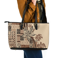 Talofa Samoa Mamanu Siapo Mix Malu Leather Tote Bag Classic Beige Frangipani and Turtles