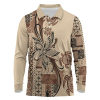 Talofa Samoa Mamanu Siapo Mix Malu Long Sleeve Polo Shirt Classic Beige Frangipani and Turtles