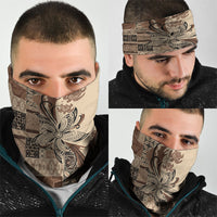 Talofa Samoa Mamanu Siapo Mix Malu Neck Gaiter Classic Beige Frangipani and Turtles