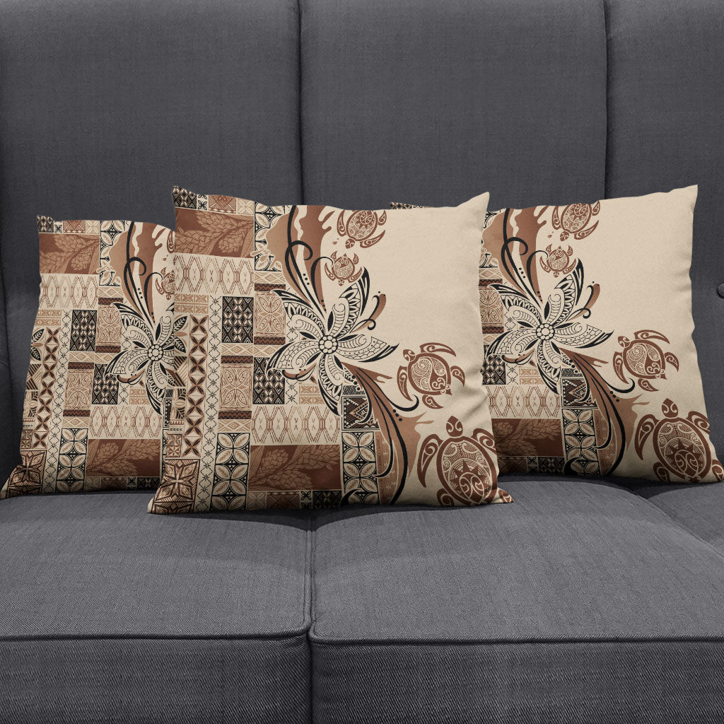 Talofa Samoa Mamanu Siapo Mix Malu Pillow Cover Classic Beige Frangipani and Turtles