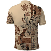 Talofa Samoa Mamanu Siapo Mix Malu Polo Shirt Classic Beige Frangipani and Turtles