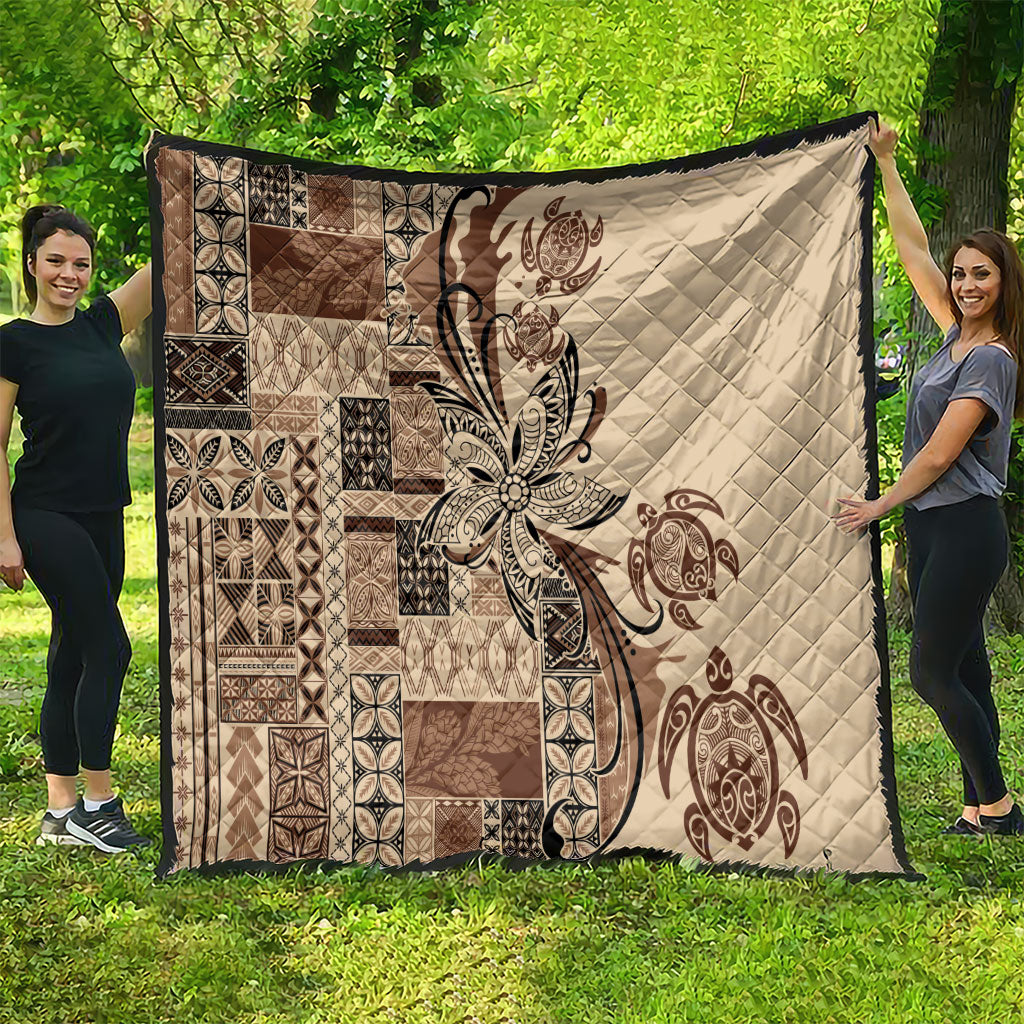 Talofa Samoa Mamanu Siapo Mix Malu Quilt Classic Beige Frangipani and Turtles