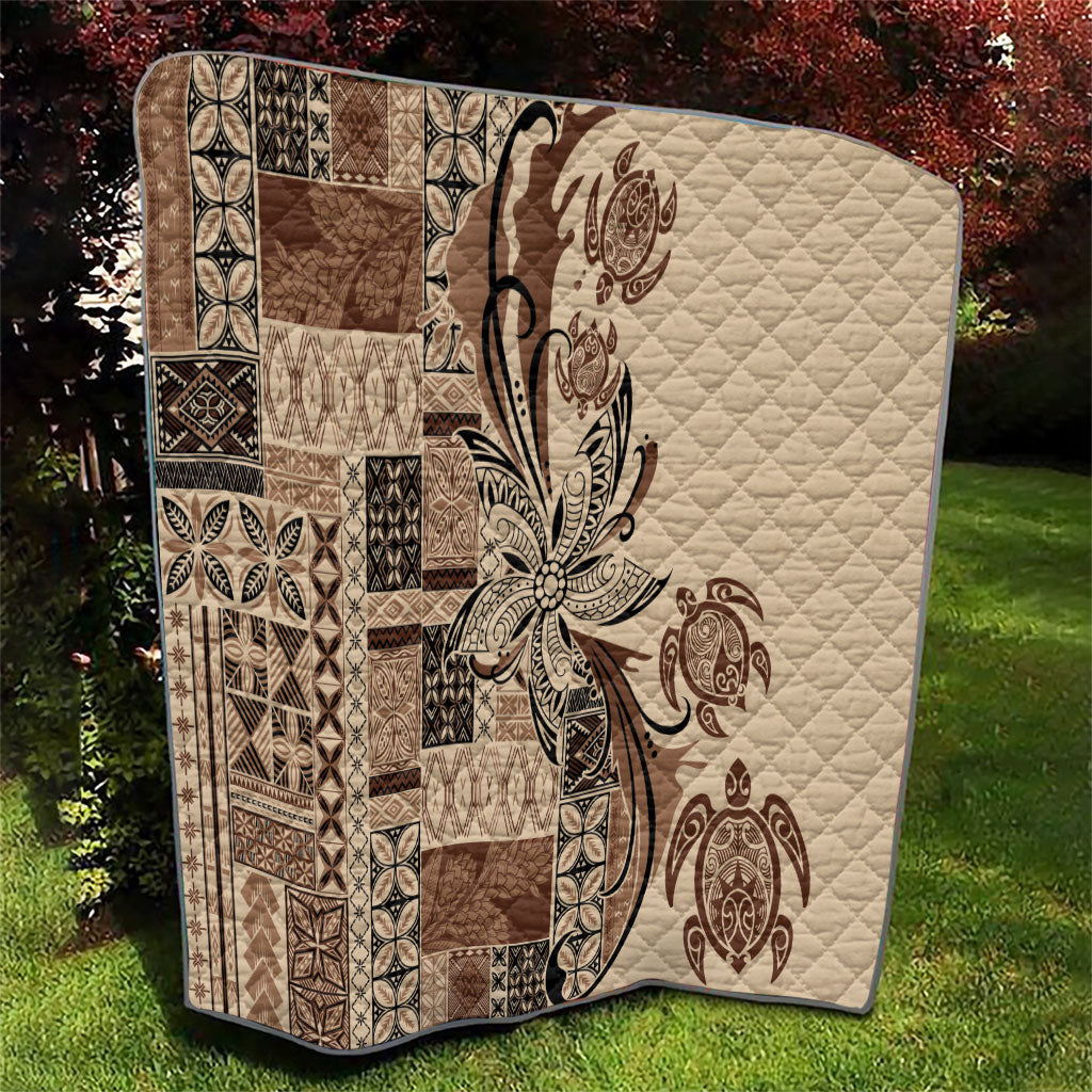 Talofa Samoa Mamanu Siapo Mix Malu Quilt Classic Beige Frangipani and Turtles