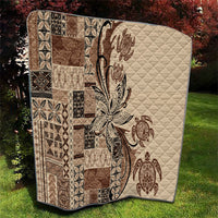 Talofa Samoa Mamanu Siapo Mix Malu Quilt Classic Beige Frangipani and Turtles