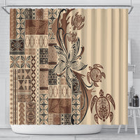 Talofa Samoa Mamanu Siapo Mix Malu Shower Curtain Classic Beige Frangipani and Turtles