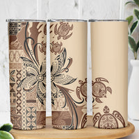 Talofa Samoa Mamanu Siapo Mix Malu Skinny Tumbler Classic Beige Frangipani and Turtles