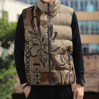 Talofa Samoa Mamanu Siapo Mix Malu Sleeveless Puffer Jacket Classic Beige Frangipani and Turtles
