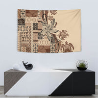 Talofa Samoa Mamanu Siapo Mix Malu Tapestry Classic Beige Frangipani and Turtles