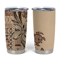 Talofa Samoa Mamanu Siapo Mix Malu Tumbler Cup Classic Beige Frangipani and Turtles