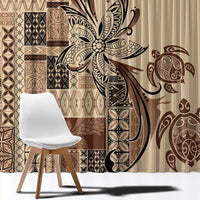 Talofa Samoa Mamanu Siapo Mix Malu Window Curtain Classic Beige Frangipani and Turtles