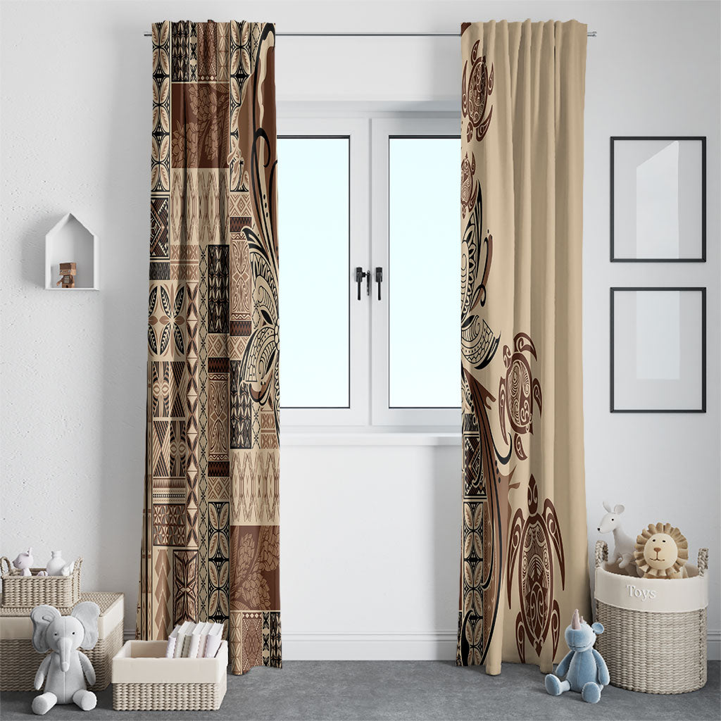 Talofa Samoa Mamanu Siapo Mix Malu Window Curtain Classic Beige Frangipani and Turtles