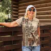 Talofa Samoa Mamanu Siapo Mix Malu Women Polo Shirt Classic Beige Frangipani and Turtles