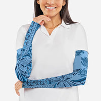 Talofa Samoa Mamanu Siapo Mix Malu Arm Sleeves Cool Blue Frangipani and Turtles