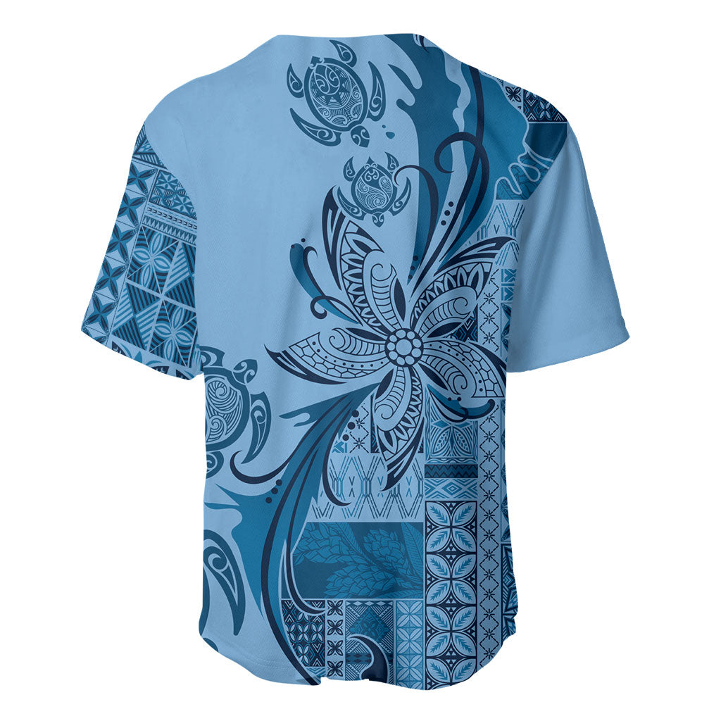 Talofa Samoa Mamanu Siapo Mix Malu Baseball Jersey Cool Blue Frangipani and Turtles