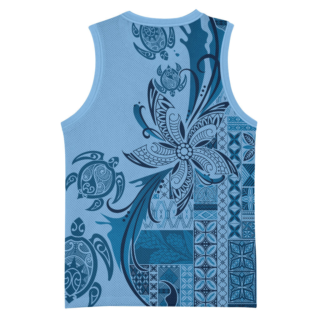 Talofa Samoa Mamanu Siapo Mix Malu Basketball Jersey Cool Blue Frangipani and Turtles