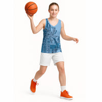 Talofa Samoa Mamanu Siapo Mix Malu Basketball Jersey Cool Blue Frangipani and Turtles