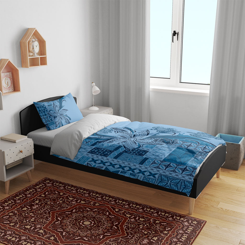 Talofa Samoa Mamanu Siapo Mix Malu Bedding Set Cool Blue Frangipani and Turtles
