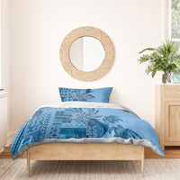 Talofa Samoa Mamanu Siapo Mix Malu Bedding Set Cool Blue Frangipani and Turtles
