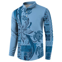 Talofa Samoa Mamanu Siapo Mix Malu Button Sweatshirt Cool Blue Frangipani and Turtles
