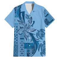 Talofa Samoa Mamanu Siapo Mix Malu Family Matching Long Sleeve Bodycon Dress and Hawaiian Shirt Cool Blue Frangipani and Turtles LT7 Dad's Shirt - Short Sleeve Blue - Polynesian Pride