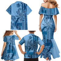 Talofa Samoa Mamanu Siapo Mix Malu Family Matching Mermaid Dress and Hawaiian Shirt Cool Blue Frangipani and Turtles LT7 - Polynesian Pride