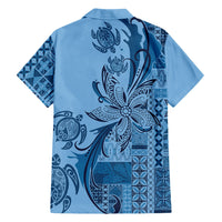 Talofa Samoa Mamanu Siapo Mix Malu Family Matching Off Shoulder Maxi Dress and Hawaiian Shirt Cool Blue Frangipani and Turtles LT7 - Polynesian Pride