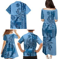 Talofa Samoa Mamanu Siapo Mix Malu Family Matching Puletasi and Hawaiian Shirt Cool Blue Frangipani and Turtles LT7 - Polynesian Pride