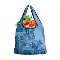 Talofa Samoa Mamanu Siapo Mix Malu Grocery Bag Cool Blue Frangipani and Turtles