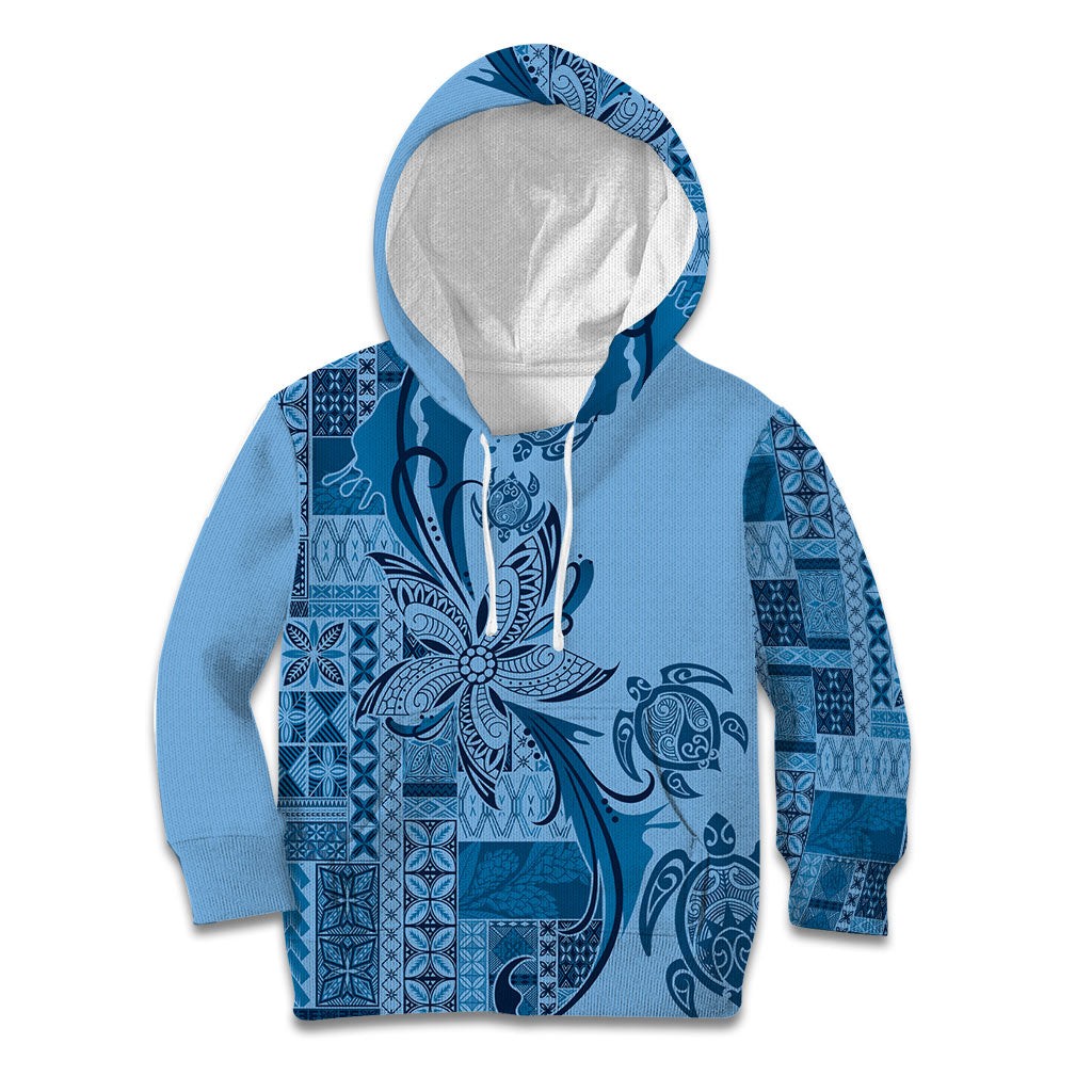 Talofa Samoa Mamanu Siapo Mix Malu Kid Hoodie Cool Blue Frangipani and Turtles