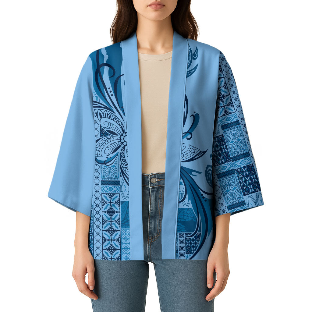 Talofa Samoa Mamanu Siapo Mix Malu Kimono Cool Blue Frangipani and Turtles
