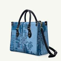 Talofa Samoa Mamanu Siapo Mix Malu Leather Bag Cool Blue Frangipani and Turtles
