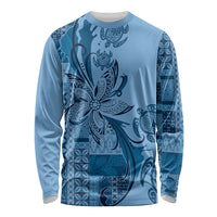 Talofa Samoa Mamanu Siapo Mix Malu Long Sleeve Shirt Cool Blue Frangipani and Turtles LT7 Unisex Blue - Polynesian Pride