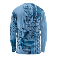 Talofa Samoa Mamanu Siapo Mix Malu Long Sleeve Shirt Cool Blue Frangipani and Turtles LT7 - Polynesian Pride