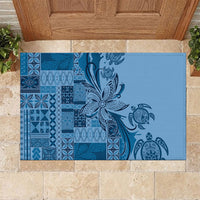 Talofa Samoa Mamanu Siapo Mix Malu Rubber Doormat Cool Blue Frangipani and Turtles