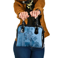 Talofa Samoa Mamanu Siapo Mix Malu Shoulder Handbag Cool Blue Frangipani and Turtles