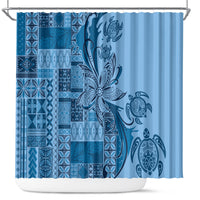 Talofa Samoa Mamanu Siapo Mix Malu Shower Curtain Cool Blue Frangipani and Turtles LT7 Blue - Polynesian Pride
