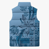 Talofa Samoa Mamanu Siapo Mix Malu Sleeveless Puffer Jacket Cool Blue Frangipani and Turtles