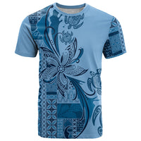 Talofa Samoa Mamanu Siapo Mix Malu T Shirt Cool Blue Frangipani and Turtles
