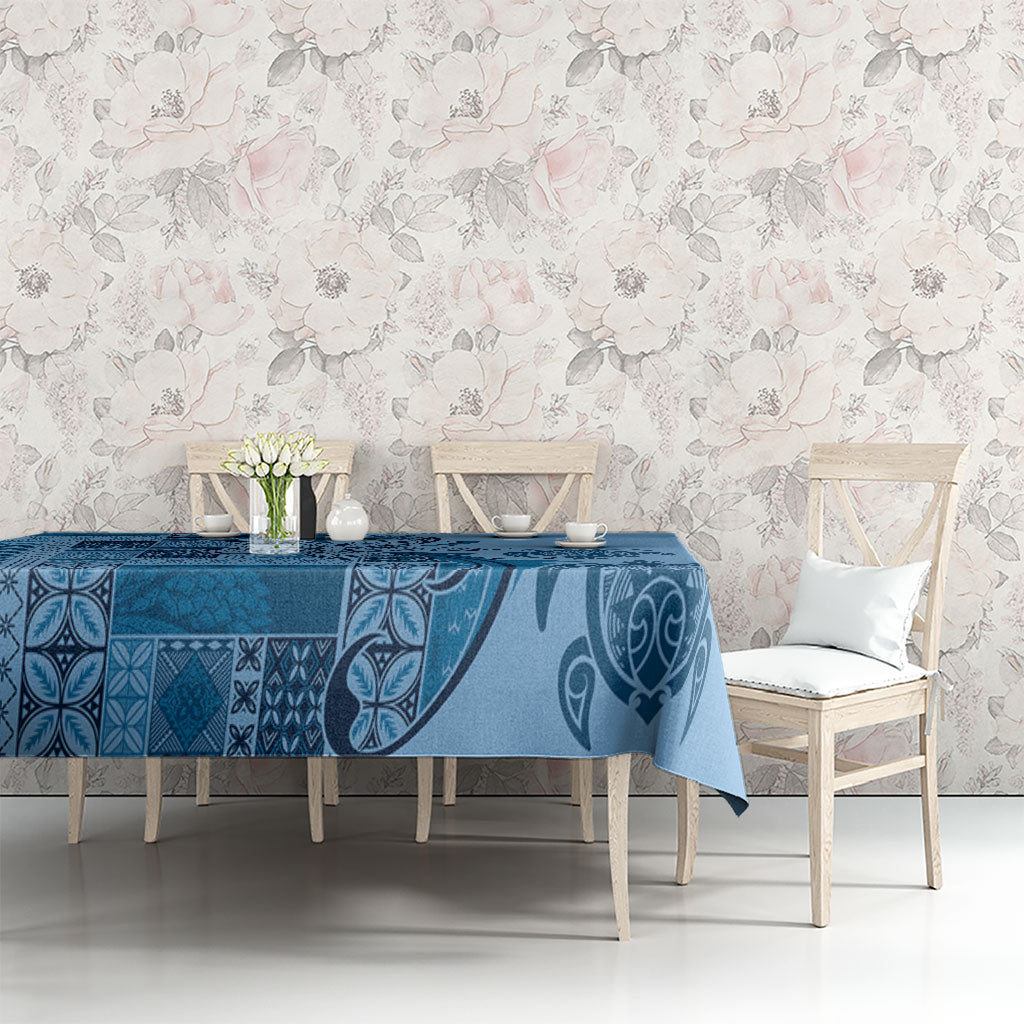 Talofa Samoa Mamanu Siapo Mix Malu Tablecloth Cool Blue Frangipani and Turtles